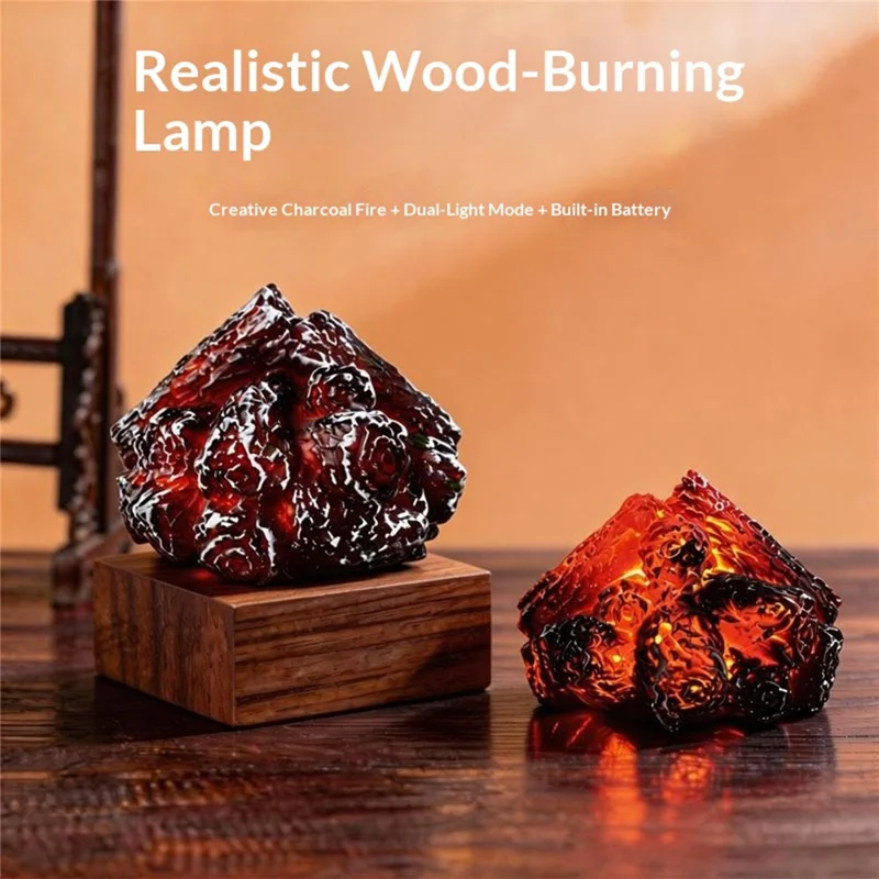 K06 LED Charcoal Flame Lamp Dual Mode USB Rechargeable Simulated Wood Burning Night Light