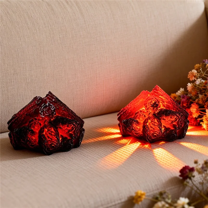 K06 LED Charcoal Flame Lamp Dual Mode USB Rechargeable Simulated Wood Burning Night Light