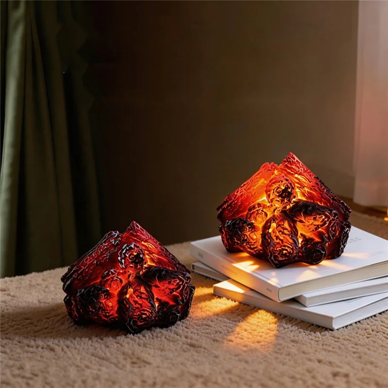 K06 LED Charcoal Flame Lamp Dual Mode USB Rechargeable Simulated Wood Burning Night Light