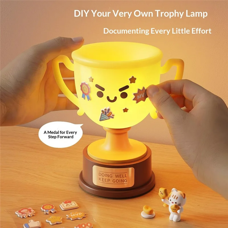 Lámpara Nocturna Trofeo DIY, Lámpara de Mesa para Niños con Toque para Encender, Recargable por USB, Ajustable en 3 Niveles - Estilo A