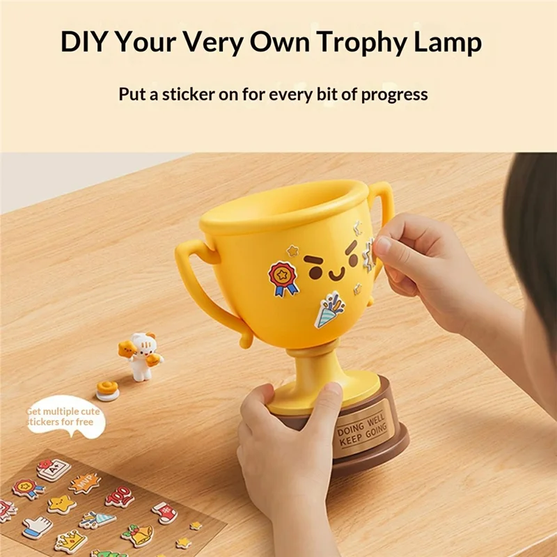 Lámpara Nocturna Trofeo DIY, Lámpara de Mesa para Niños con Toque para Encender, Recargable por USB, Ajustable en 3 Niveles - Estilo A