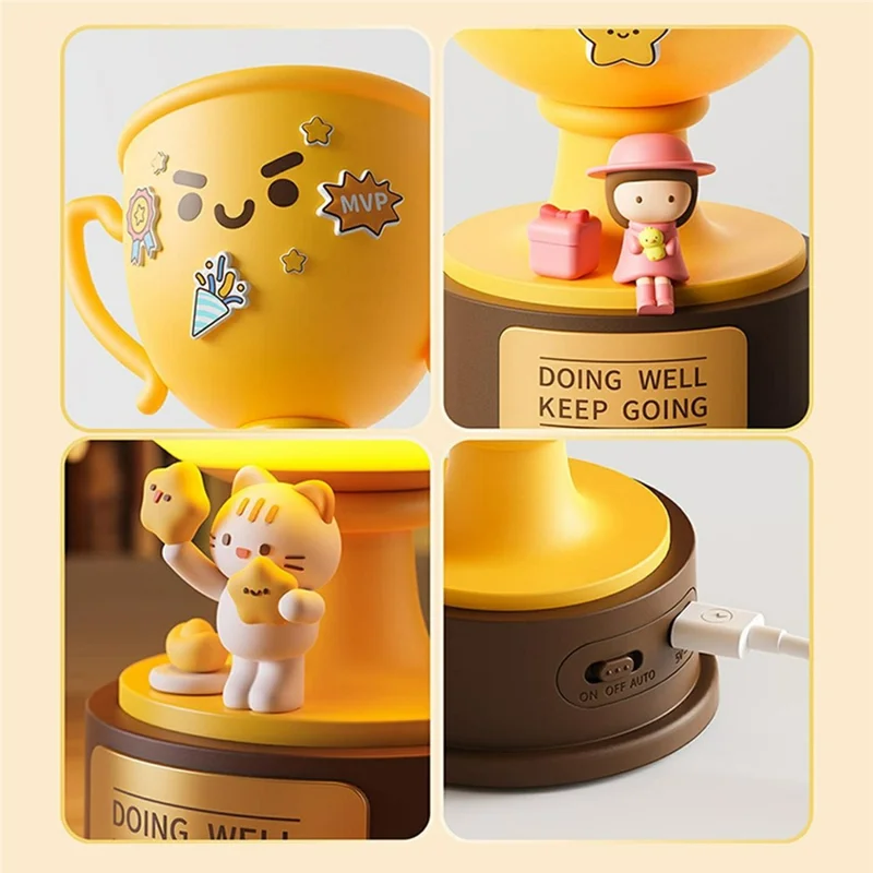 Lámpara Nocturna Trofeo DIY, Lámpara de Mesa para Niños con Toque para Encender, Recargable por USB, Ajustable en 3 Niveles - Estilo A