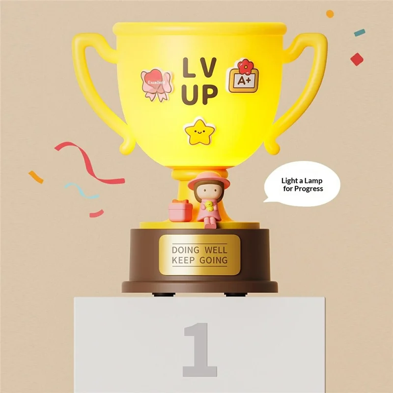 Lámpara Nocturna Trofeo DIY, Lámpara de Mesa para Niños con Toque para Encender, Recargable por USB, Ajustable en 3 Niveles - Estilo A