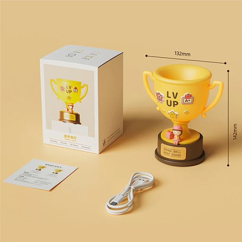 Lámpara Nocturna Trofeo DIY, Lámpara de Mesa para Niños con Toque para Encender, Recargable por USB, Ajustable en 3 Niveles - Estilo A