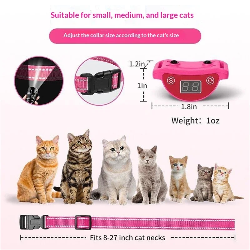 C558V Cat Squeaker Stopper Sound + Vibration IP65 Waterproof LED Display Anti Barking Training Collar for Cats