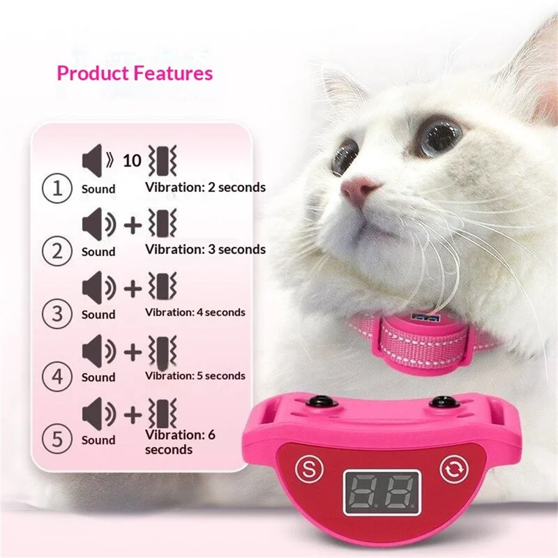 C558V Cat Squeaker Stopper Sound + Vibration IP65 Waterproof LED Display Anti Barking Training Collar for Cats