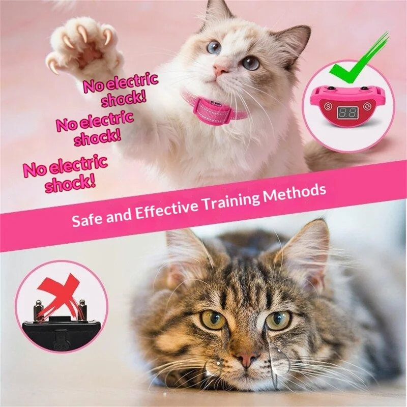 C558V Cat Squeaker Stopper Sound + Vibration IP65 Waterproof LED Display Anti Barking Training Collar for Cats