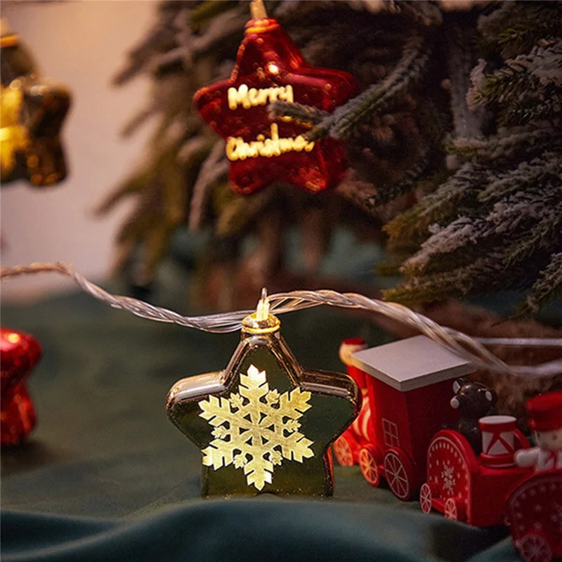 1,5 m 10 LEDer Julelys LED Strengelys med Spejleret Bejdning, Varm Gult Lys, Transparent Kobbertråd, Dekorationsbelysning – Femtommestjerne (Batterikasseversion)
