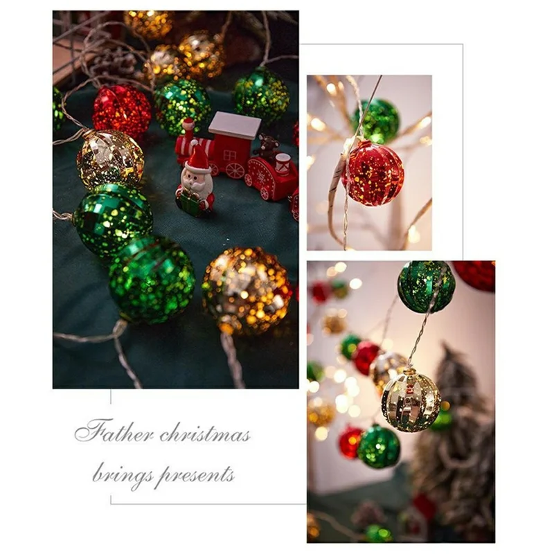 3m 20 LEDs Christmas LED String Lights Mirror Electroplated Warm Yellow Light Transparent Copper Wire Decorative Lights - Electroplated Bell (USB Version)