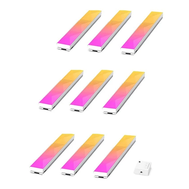 FWWSA8-23-9 9PCS WiFi Smart LED Wall Light Bar DIY RGBIC Color Changing Lamp Home Office Lighting Decor, US Plug