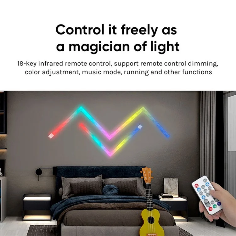 FWWSA8-23-9 9PCS WiFi Smart LED Wall Light Bar DIY RGBIC Color Changing Lamp Home Office Lighting Decor, US Plug