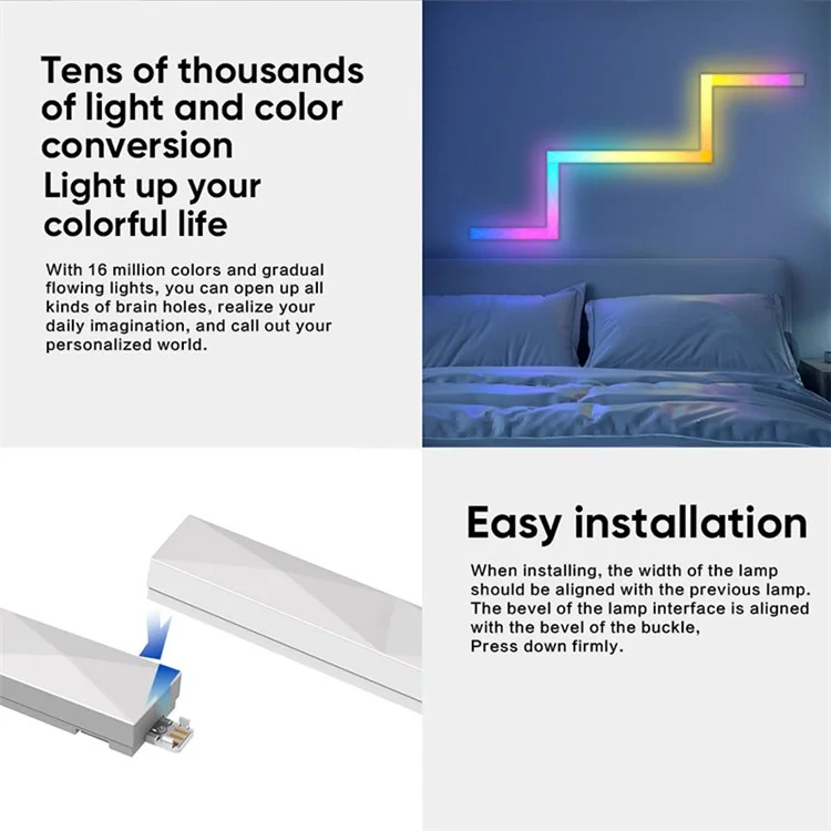 FWWSA8-23-9 9PCS WiFi Smart LED Wall Light Bar DIY RGBIC Color Changing Lamp Home Office Lighting Decor, US Plug