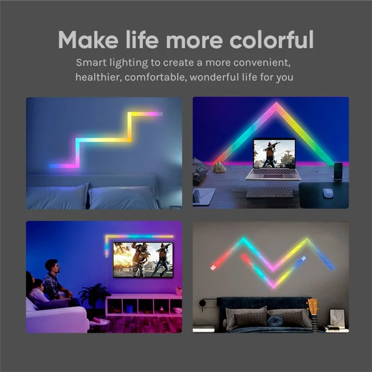 FWWSA8-23-9 9PCS WiFi Smart LED Wall Light Bar DIY RGBIC Color Changing Lamp Home Office Lighting Decor, US Plug
