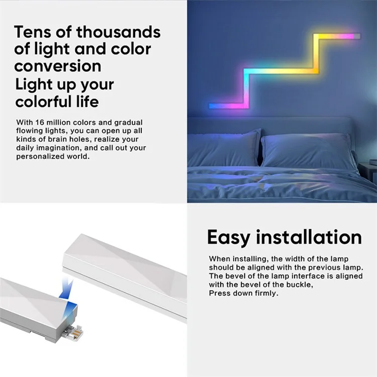 FWWSA8-23-6 6PCS Color Changing Wall Light Bar WiFi Smart LED DIY RGBIC Lamp Home Decoration - EU Plug
