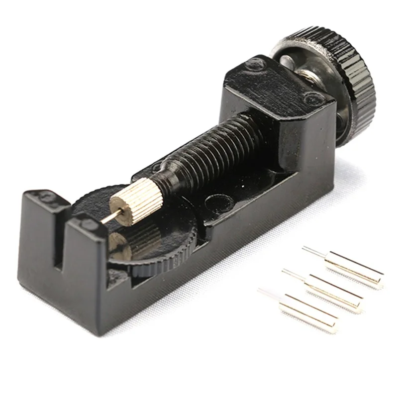 Bracelet de montre en métal Strap Link Pin Remover Outils de réparation pour horlogers avec 3 broches supplémentaires - Noir