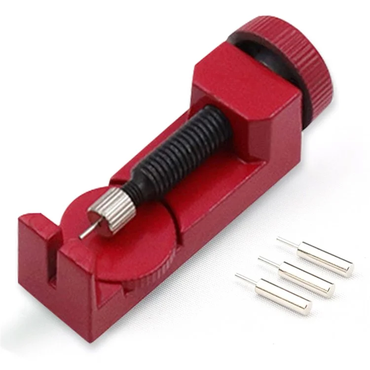 Metal Watch Band Strap Link Pin Remover Watchmakers Repair Tool Kit with 3 Extra Pins - Red
