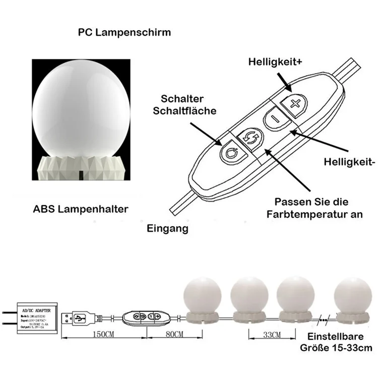 LED Vanity Lights for Mirror 10 Dimmable Bulbs Vanity Mirror Lights Kit 3 Color Modes USB Makeup Lights