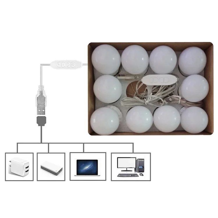 LED Vanity Lights for Mirror 10 Dimmable Bulbs Vanity Mirror Lights Kit 3 Color Modes USB Makeup Lights