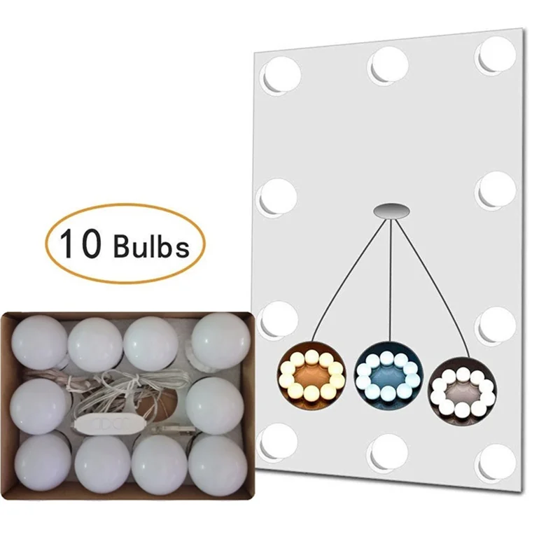 LED Vanity Lights for Mirror 10 Dimmable Bulbs Vanity Mirror Lights Kit 3 Color Modes USB Makeup Lights