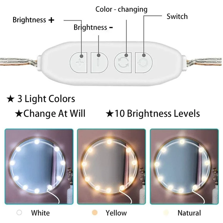 LED Vanity Lights for Mirror 10 Dimmable Bulbs Vanity Mirror Lights Kit 3 Color Modes USB Makeup Lights