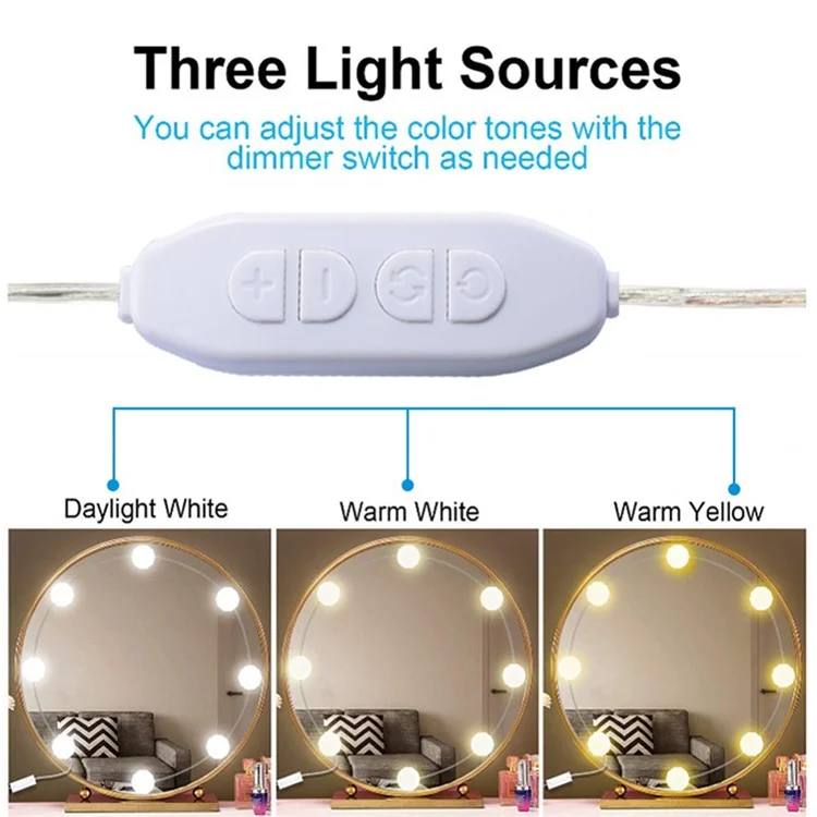 LED Vanity Lights for Mirror 10 Dimmable Bulbs Vanity Mirror Lights Kit 3 Color Modes USB Makeup Lights