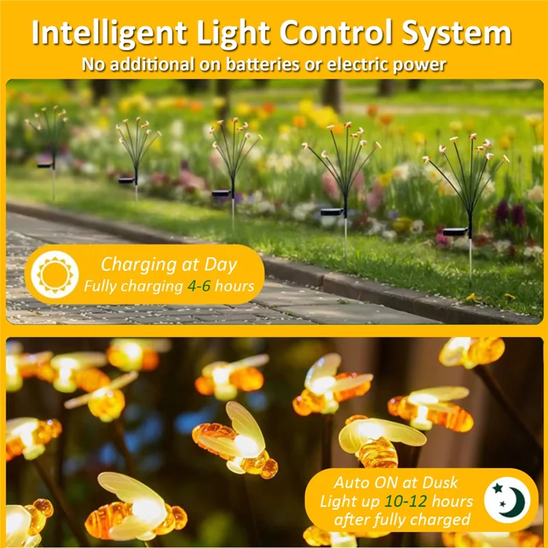 Lampe décorative solaire Bee Firefly Light Outdoor Waterproof 8-LED Jardin Patio Chemin Décoration