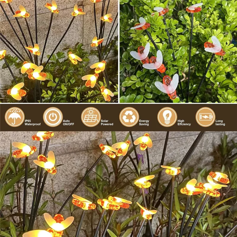 Lampe décorative solaire Bee Firefly Light Outdoor Waterproof 8-LED Jardin Patio Chemin Décoration