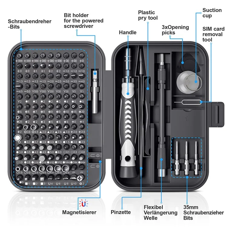 KS-840130 Set di cacciaviti di precisione da 130 pezzi con 120 punte Cacciavite portatile a mano con scatola di stoccaggio - Nero 