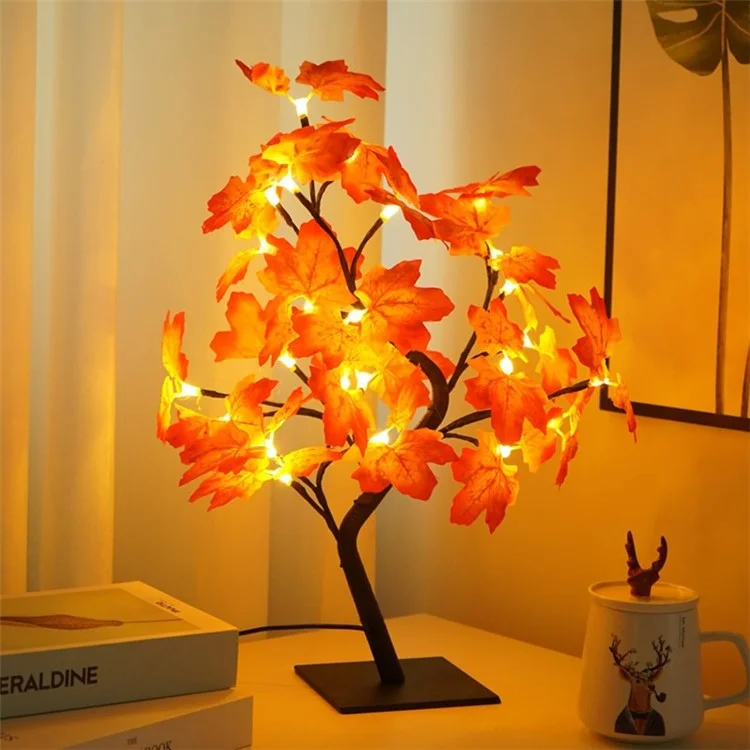 Artificial Maple Leaf Tree USB LED Light Plastic String Light Table Lamp for Festival Party Decoration