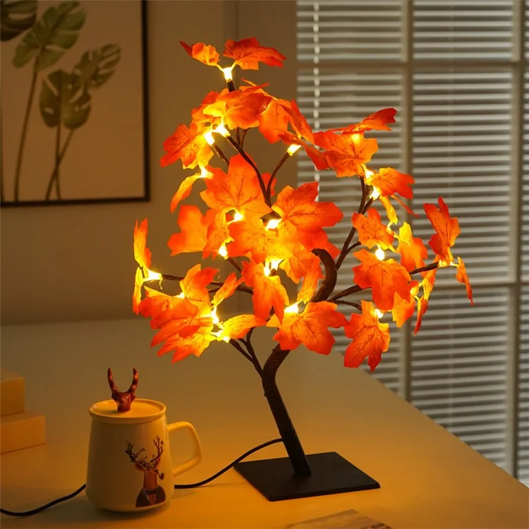 Artificial Maple Leaf Tree USB LED Light Plastic String Light Table Lamp for Festival Party Decoration
