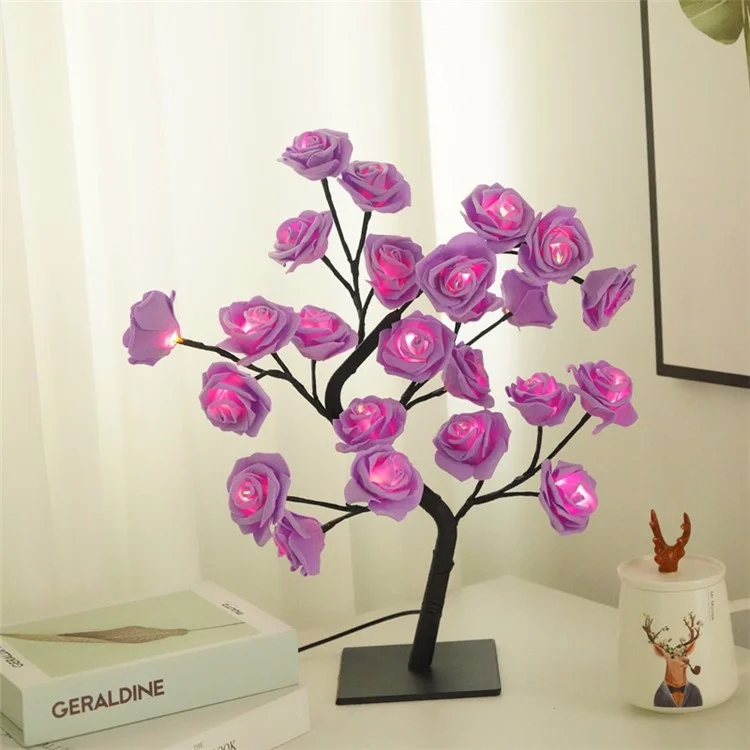 Artificial Rose Flower LED Night Light USB Powered PP+Resin Decorative Lamp with Detachable Base - Purple Rose
