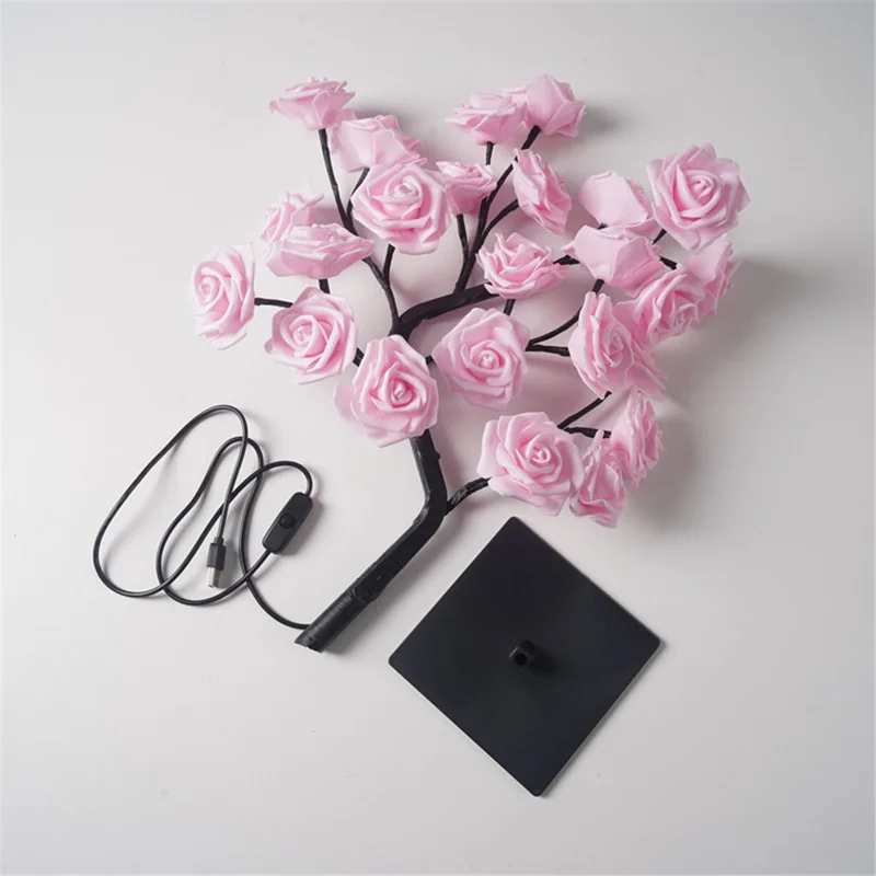 Artificial Rose Flower LED Night Light USB Powered PP+Resin Decorative Lamp Gift with Detachable Base - White Rose