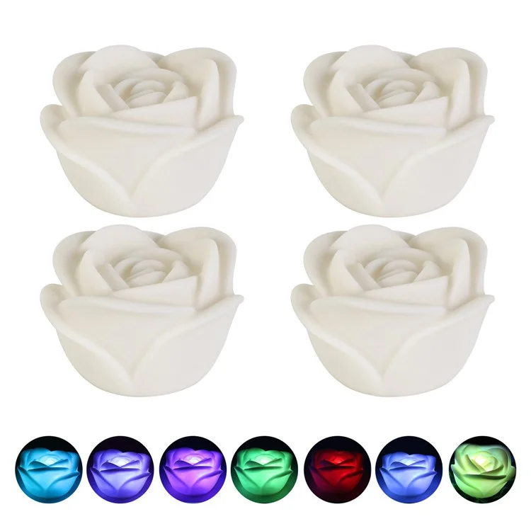 Juego de 4 velas LED sin llama con forma de rosa romántica y colores para bodas y fiestas