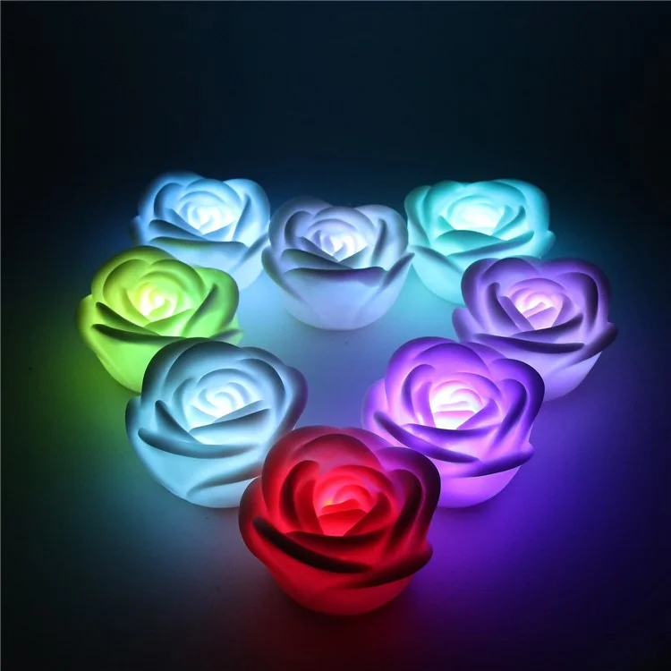 Juego de 4 velas LED sin llama con forma de rosa romántica y colores para bodas y fiestas