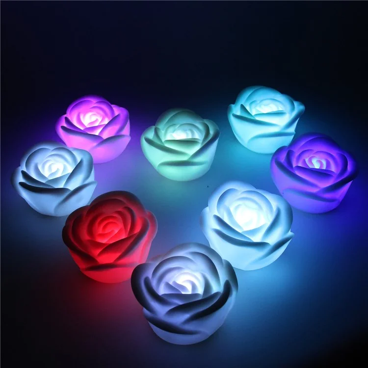 Juego de 4 velas LED sin llama con forma de rosa romántica y colores para bodas y fiestas