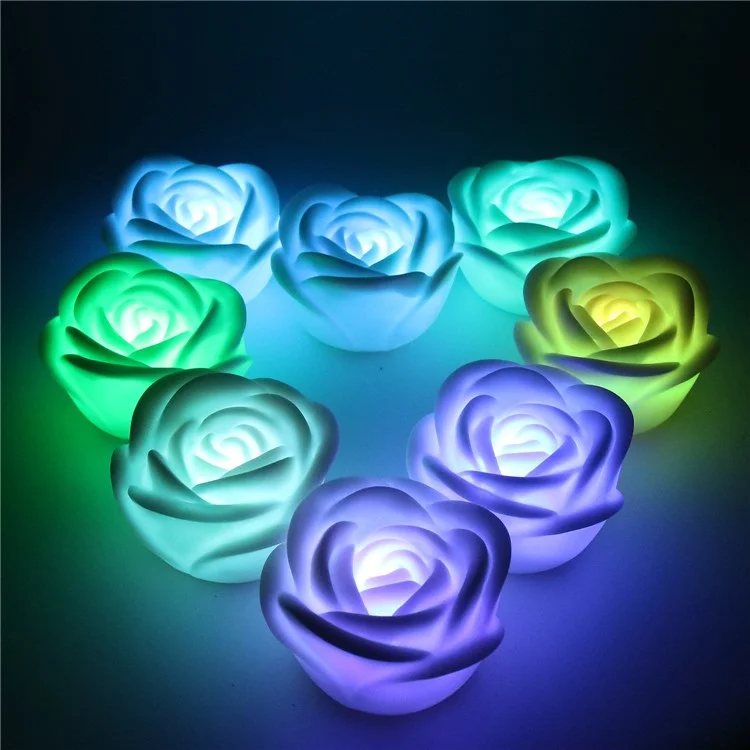 Juego de 4 velas LED sin llama con forma de rosa romántica y colores para bodas y fiestas