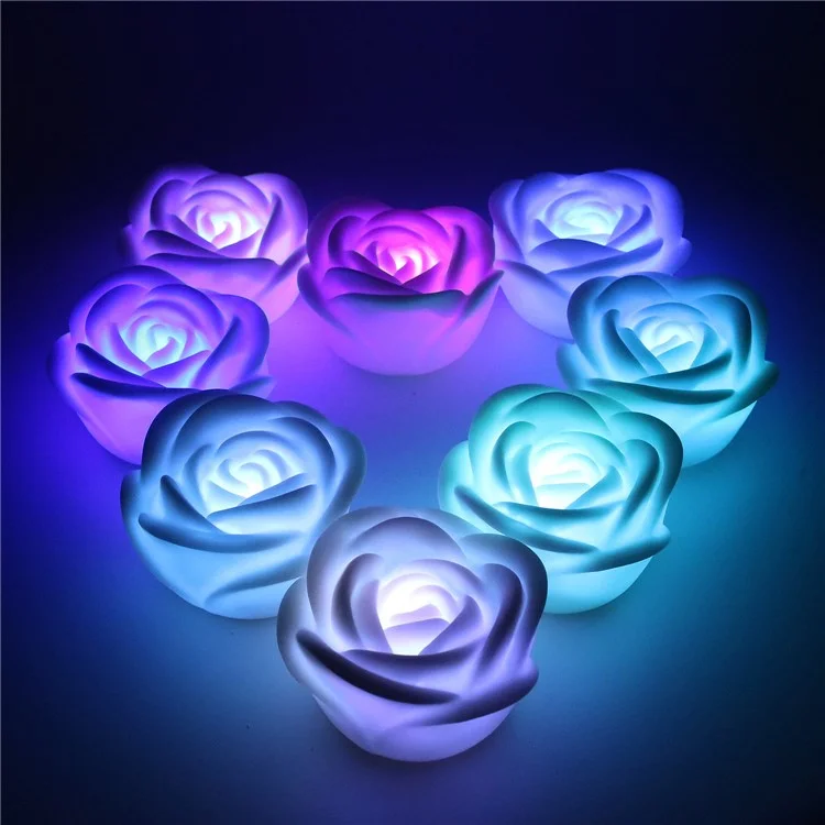Juego de 4 velas LED sin llama con forma de rosa romántica y colores para bodas y fiestas