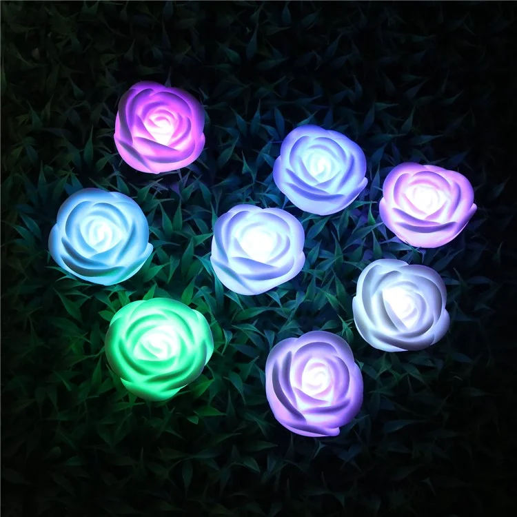 Juego de 4 velas LED sin llama con forma de rosa romántica y colores para bodas y fiestas