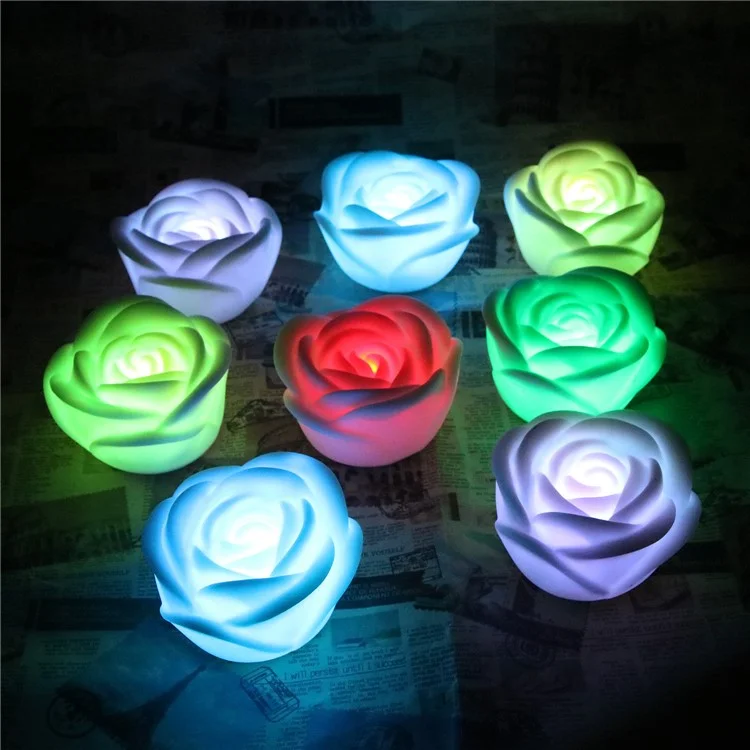 Juego de 4 velas LED sin llama con forma de rosa romántica y colores para bodas y fiestas