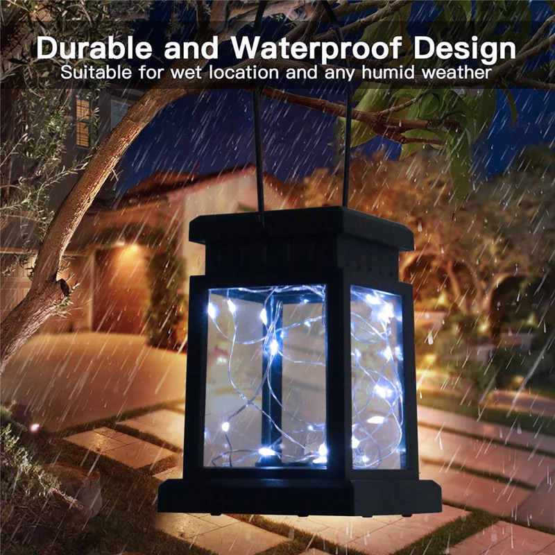 Luz de jardim LED de paisagem externa Decoração de luz solar à prova de chuva (Luz de corda - Versão de gancho) - Branco Frio