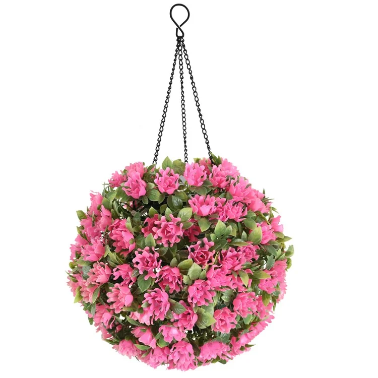 Fleur Artificielle Boule d'Herbe Lustre de Jardin Extérieur Suspension Solaire Lampe Topiary Boule Lumière, Taille L