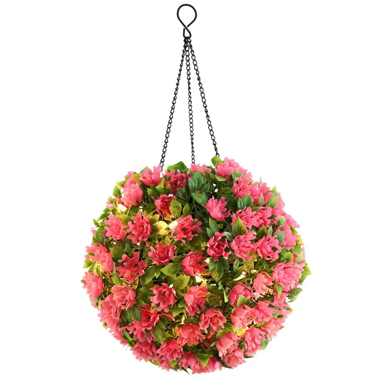 Fleur Artificielle Boule d'Herbe Lustre de Jardin Extérieur Suspension Solaire Lampe Topiary Boule Lumière, Taille L