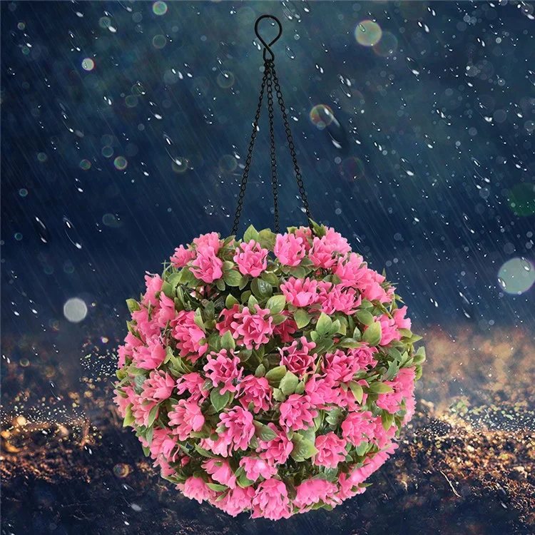 Fleur Artificielle Boule d'Herbe Lustre de Jardin Extérieur Suspension Solaire Lampe Topiary Boule Lumière, Taille L