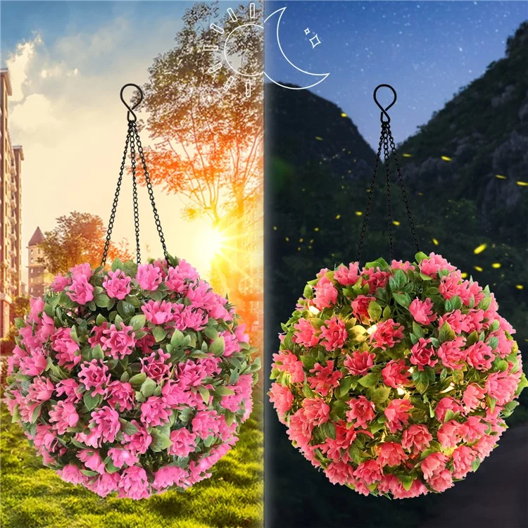 Fleur Artificielle Boule d'Herbe Lustre de Jardin Extérieur Suspension Solaire Lampe Topiary Boule Lumière, Taille L