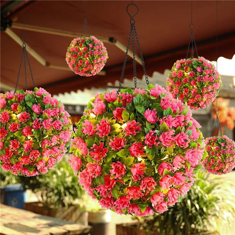 Fleur Artificielle Boule d'Herbe Lustre de Jardin Extérieur Suspension Solaire Lampe Topiary Boule Lumière, Taille L