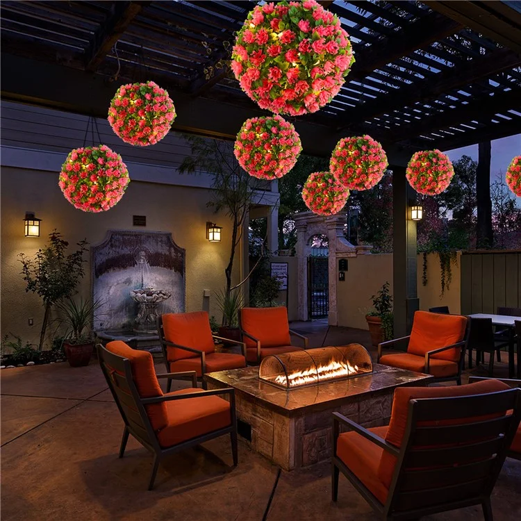 Fleur Artificielle Boule d'Herbe Lustre de Jardin Extérieur Suspension Solaire Lampe Topiary Boule Lumière, Taille L
