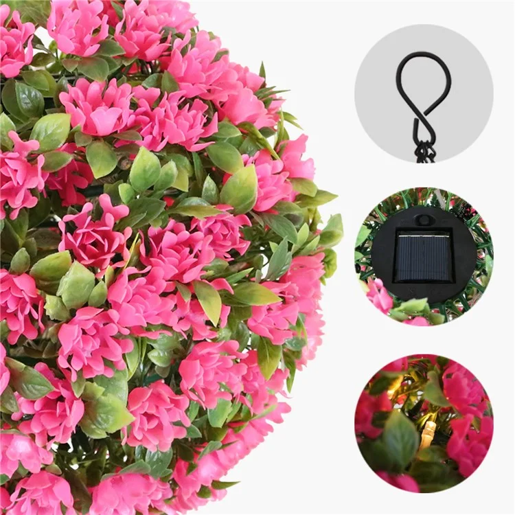 Fleur Artificielle Boule d'Herbe Lustre de Jardin Extérieur Suspension Solaire Lampe Topiary Boule Lumière, Taille L