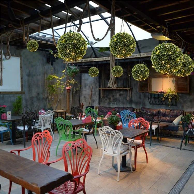 Recargable LED Light Green Grass Ball Chandelier Home Decor Solar Lamp Outdoor Artificial Plant Ball, Tamaño: S
