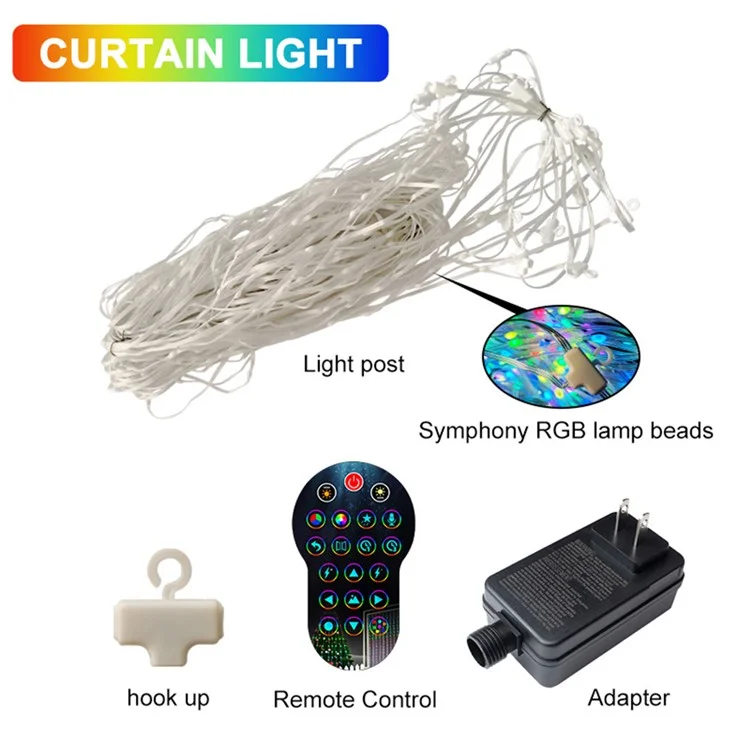 3x3m DIY Programable Light RGB Color Changing Smart Home Window Cortina LED String Lámpara APP Control Remoto - Enchufe de la UE
