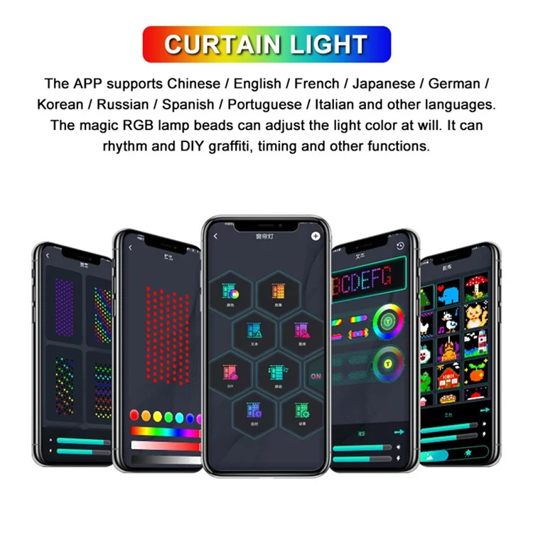 3x3m DIY Programable Light RGB Color Changing Smart Home Window Cortina LED String Lámpara APP Control Remoto - Enchufe de la UE